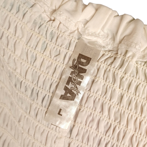 DNLA SPORT Colorful Heart Air Brush Print Smocked Ivory Strapless Dress Large - Picture 4 of 9